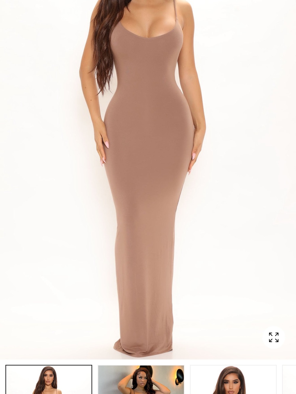 Fashion Nova Taupe Spaghetti-Strap Bodycon Maxi Dress